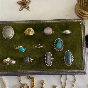 Silver and Turquoise Leaf Ring size 7